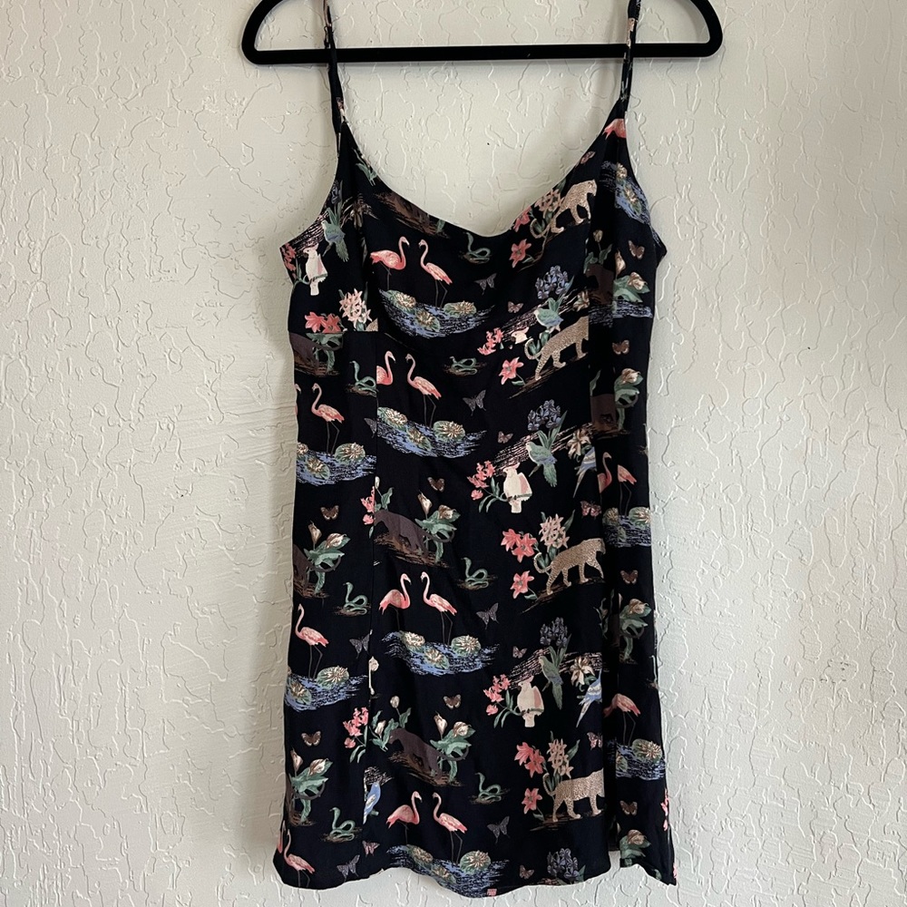 Reformation Brasilia Jungle Print YASMIN Crepe Square Neck Mini Sun-Dress